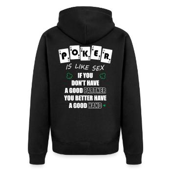 Poker Sex Glücksspiel Royal Flush - Unisex Premium Bio Zip Hoodie - Schwarz - Hinten - Nico (187cm)