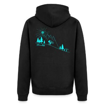 Mountainbike Radsport - Unisex Premium Bio Zip Hoodie - Schwarz - Hinten - Nico (187cm)
