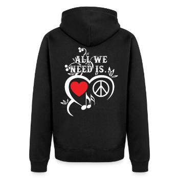 All We Need Is Peace Love Music - Unisex Premium Bio Zip Hoodie - Schwarz - Hinten - Nico (187cm)