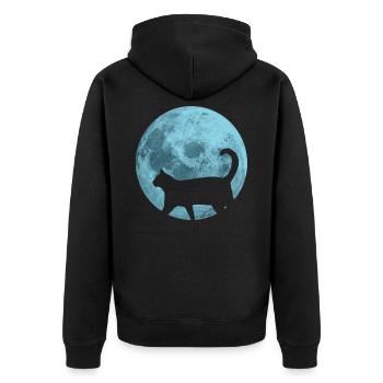 Cat full moon - Unisex Premium Organic Zip Hoodie - black - Back - Nico (187cm)