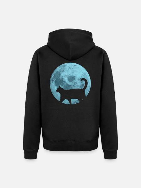 Cat full moon - Unisex Premium Organic Zip Hoodie - black