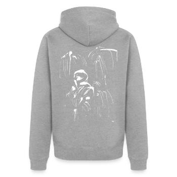 Figure manga / ninja minimale RÉSUMÉ - Veste à capuche bio Premium Unisexe - gris chiné - Dos - Nico (187cm)