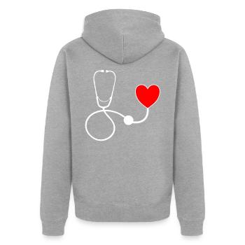 Infirmière en formation professionnelle en médecine - Veste à capuche bio Premium Unisexe - gris chiné - Dos - Nico (187cm)