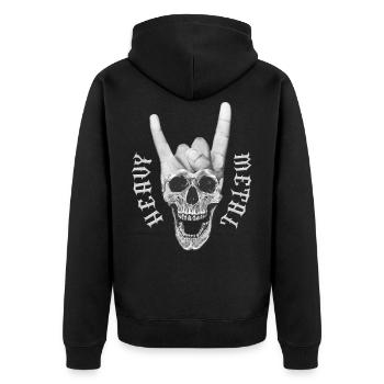 Heavy Metal Musik Totenkopf Teufelshörner-Zeichen - Unisex Premium Bio Zip Hoodie - Schwarz - Hinten - Nico (187cm)