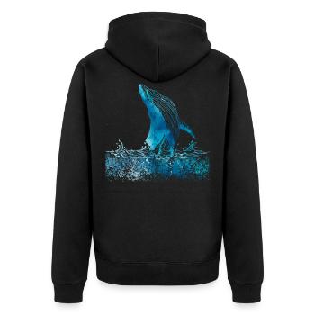 watercolor whale - Unisex Premium Bio Zip Hoodie - Schwarz - Hinten - Nico (187cm)