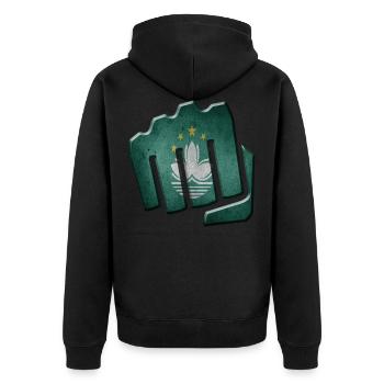 Macau - Unisex Premium Bio Zip Hoodie - Schwarz - Hinten - Nico (187cm)