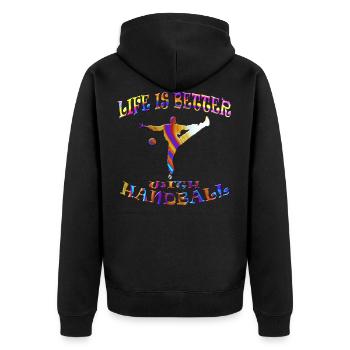 handball - Unisex Premium Organic Zip Hoodie - black - Back - Nico (187cm)