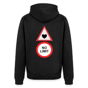Herz Liebe Kein Limit Verkehrszeichen - Unisex Premium Bio Zip Hoodie - Schwarz - Hinten - Nico (187cm)