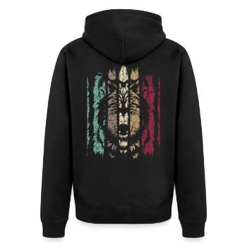 Wolf Wildtier Wölfe Wildnis Retro Vintage Raubtier - Unisex Premium Bio Zip Hoodie - Schwarz - Hinten - Nico (187cm)