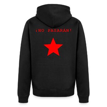 NO PASARAN - Unisex Premium Bio Zip Hoodie - Schwarz - Hinten - Nico (187cm)