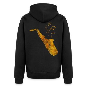 Saxophon - Unisex Premium Bio Zip Hoodie - Schwarz - Hinten - Nico (187cm)