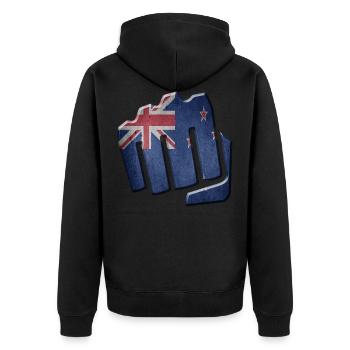 Neuseeland - Unisex Premium Bio Zip Hoodie - Schwarz - Hinten - Nico (187cm)
