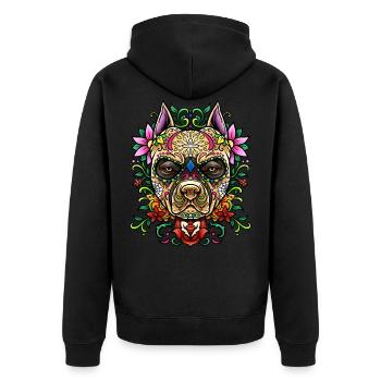 Pit Bull Sugar Skull - Dias De Los Muertos | Hund - Unisex Premium Bio Zip Hoodie - Schwarz - Hinten - Nico (187cm)