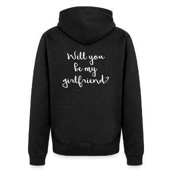 Will you be my girlfriend? - Unisex Premium Organic Zip Hoodie - black - Back - Nico (187cm)