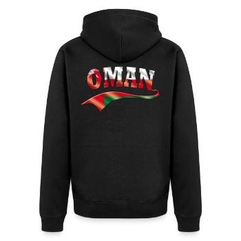 Oman - Unisex Premium Organic Zip Hoodie - black - Back - Nico (187cm)