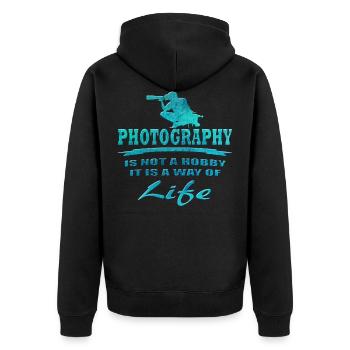 Fotografie - Unisex Premium Bio Zip Hoodie - Schwarz - Hinten - Nico (187cm)