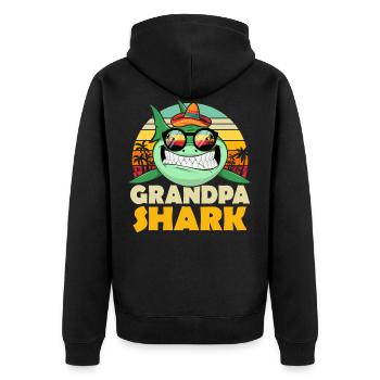 Grandpa Shark T-Shirt for Father's Day / Birthday - Unisex Premium Organic Zip Hoodie - black - Back - Nico (187cm)