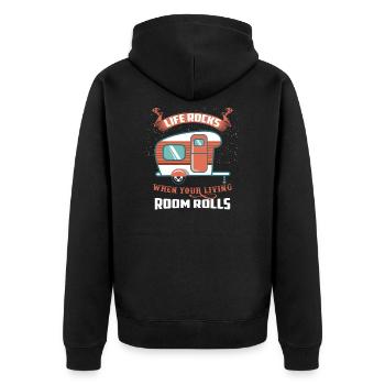 Life Rocks When Your Living Room Rolls Camping - Unisex Premium Bio Zip Hoodie - Schwarz - Hinten - Nico (187cm)
