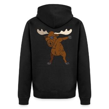 Retro Vintage Grunge Style Dabbing Dab Elche - Unisex Premium Bio Zip Hoodie - Schwarz - Hinten - Nico (187cm)