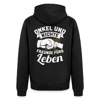 Onkel und Nichte - Freunde fürs Leben - Unisex Premium Bio Zip Hoodie - Schwarz - Hinten - Nico (187cm)