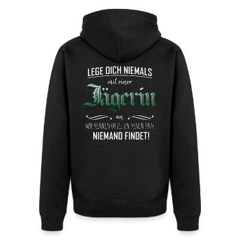Never mess with a hunter, gift - Unisex Premium Organic Zip Hoodie - black - Back - Nico (187cm)