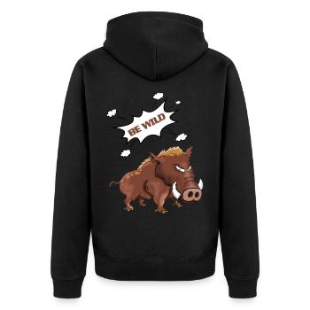 be wild - Unisex Premium Bio Zip Hoodie - Schwarz - Hinten - Nico (187cm)