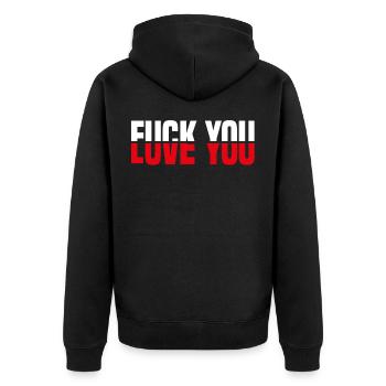 Fuck you Love you mi-blanc - Veste à capuche bio Premium Unisexe - noir - Dos - Nico (187cm)