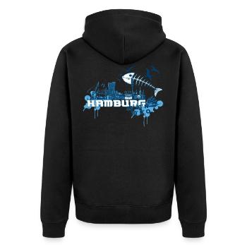 Hansestadt Hamburg Hamburger Hafen - Unisex Premium Bio Zip Hoodie - Schwarz - Hinten - Nico (187cm)
