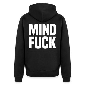 Mind fuck white - Unisex Premium Bio Zip Hoodie - Schwarz - Hinten - Nico (187cm)