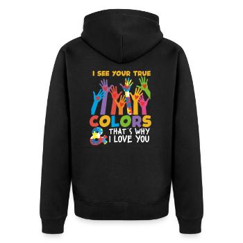 autism - Unisex Premium Organic Zip Hoodie - black - Back - Nico (187cm)