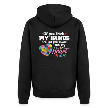 Autismus Asperger Autist Autisten Autism Geschenk - Unisex Premium Bio Zip Hoodie - Schwarz - Hinten - Nico (187cm)