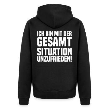 Ich bin mit der gesamtsituation unzufrieden white - Unisex Premium Bio Zip Hoodie - Schwarz - Hinten - Nico (187cm)