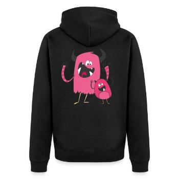 Grand monstre petit monstre rose - Veste à capuche bio Premium Unisexe - noir - Dos - Nico (187cm)