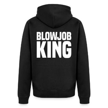Blowjob King white - Unisex Premium Bio Zip Hoodie - Schwarz - Hinten - Nico (187cm)