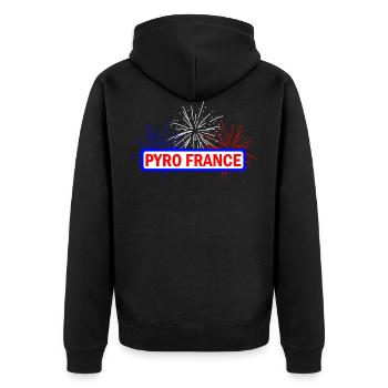 Pyro France Feuerwerk Pyrotechnik - Unisex Premium Bio Zip Hoodie - Schwarz - Hinten - Nico (187cm)