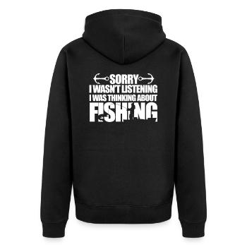 Angeln - Unisex Premium Bio Zip Hoodie - Schwarz - Hinten - Nico (187cm)