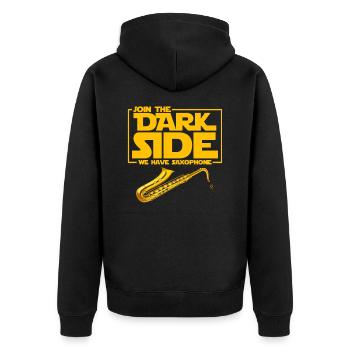 Saxofon Sax Saxophone Blasinstrument Geschenk - Unisex Premium Bio Zip Hoodie - Schwarz - Hinten - Nico (187cm)