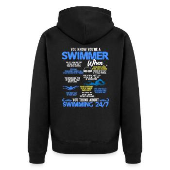 Schwimmen - Unisex Premium Bio Zip Hoodie - Schwarz - Hinten - Nico (187cm)
