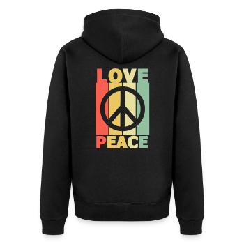 70er Love Peace - Unisex Premium Bio Zip Hoodie - Schwarz - Hinten - Nico (187cm)