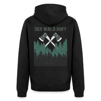 Waldarbeiter Shirt - Der Wald ruft - Holzfäller - Unisex Premium Bio Zip Hoodie - Schwarz - Hinten - Nico (187cm)