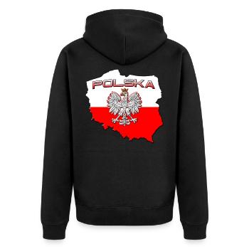 Polska, Poland, gift - Unisex Premium Organic Zip Hoodie - black - Back - Nico (187cm)