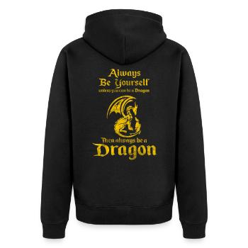 Drache Drachen Dragon Fabelwesen Feuer Geschenk - Unisex Premium Bio Zip Hoodie - Schwarz - Hinten - Nico (187cm)