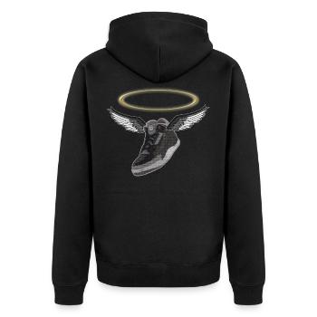 Holy Sneaker, Turnschuh, Geschenk - Unisex Premium Bio Zip Hoodie - Schwarz - Hinten - Nico (187cm)