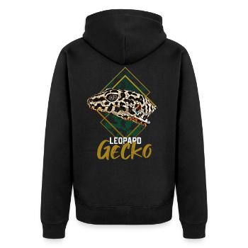 Leopard Gecko - Unisex Premium Bio Zip Hoodie - Schwarz - Hinten - Nico (187cm)