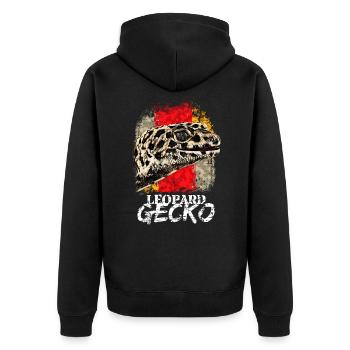 Gecko Echse Leopardgecko - Unisex Premium Bio Zip Hoodie - Schwarz - Hinten - Nico (187cm)
