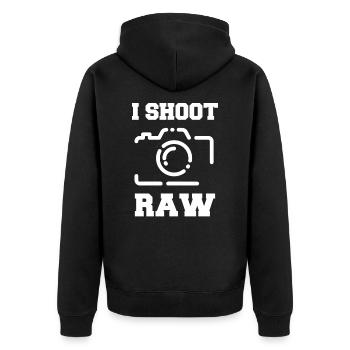 I shoot Raw Photographer Camera Photo - Unisex Premium Organic Zip Hoodie - black - Back - Nico (187cm)