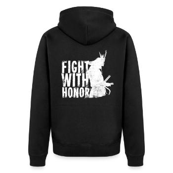 Samurai - Unisex Premium Bio Zip Hoodie - Schwarz - Hinten - Nico (187cm)