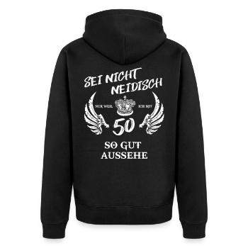 50. Geburtstag. mit 50 gut aussehen. Geschenk - Unisex Premium Bio Zip Hoodie - Schwarz - Hinten - Nico (187cm)