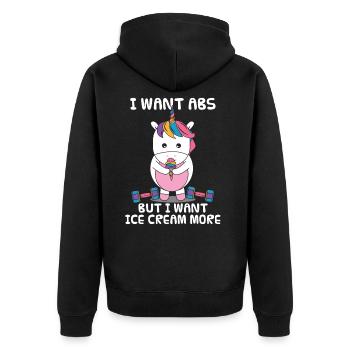 Einhorn Fitness Hanteln Sport Eis Geschenk - Unisex Premium Bio Zip Hoodie - Schwarz - Hinten - Nico (187cm)