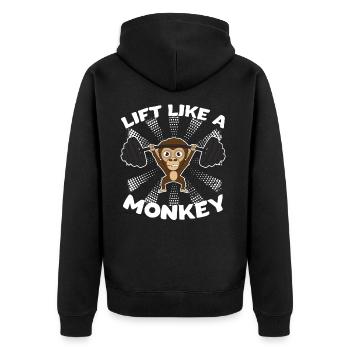 Affe Fitness Sport Bizeps Geschenk - Unisex Premium Bio Zip Hoodie - Schwarz - Hinten - Nico (187cm)